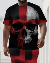 Unite Boldness to Forge Your Path Men's Skull Print Big & Tall Short Sleeve T-shirt Shorts Casual Set